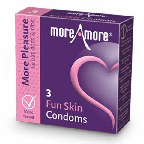 MoreAmore Fun Skin 3 szt. - prezerwatywy z wypustkami i żebrowaniami