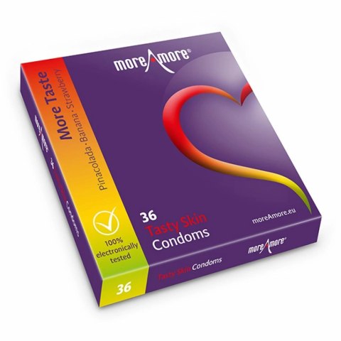 MoreAmore Tasty Skin 36 sztuk - prezerwatywy smakowe mix truskawka banan pinacolada
