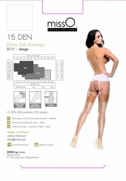 MissO S111 Pończochy do pasa beżowe L/XL - z ozdobnym szwem