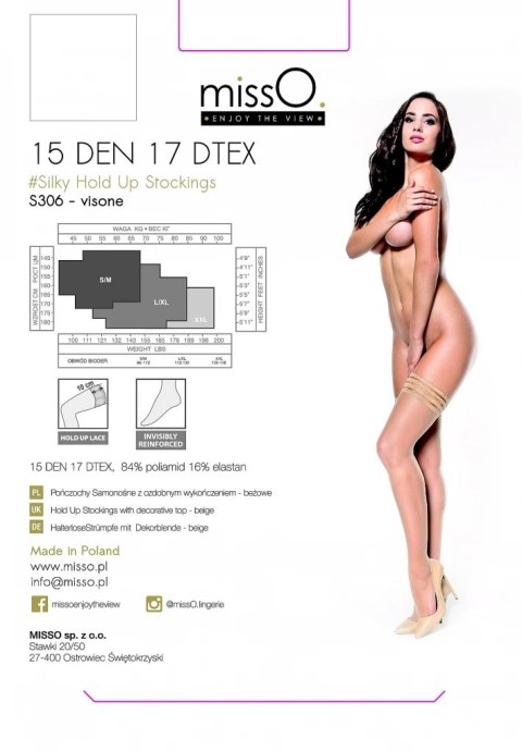 MissO S306 Pończochy samonośne beżowe XXL z pasami, jedwabiste MissO S306 Pończochy samonośne beżowe XXL z pasami, jedwabiste
