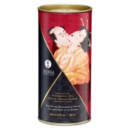 Shunga Aphrodisiac Warming Oil Sparkling Strawberry Wine 100ml - rozgrzewający olejek do masażu z aromatem truskawkowego wina