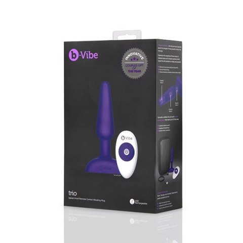 B-Vibe Trio Plug Purple - zdalnie sterowany model silikonowy 13,5 cm B-Vibe Trio Plug Purple - zdalnie sterowany model silikonowy 13,5 cm