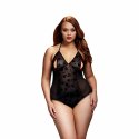 Baci Lace Bodysuit Queen Size Black - koronkowy model z kwiatowym wzorem