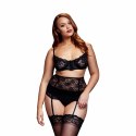 Baci Zestaw Lacy Bra & Cincher & Panty Queen Size czarny koronkowy