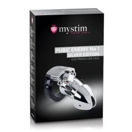 Mystim Pubic Enemy No 1 Silver - anatomiczna klatka intymna z funkcją elektrostymulacji