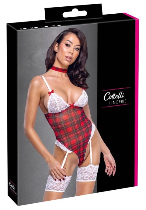 Cottelli Lingerie Body Plaid S z chokerem i koronką, biało-czerwony Cottelli Lingerie Body Plaid S z chokerem i koronką, biało-czerwony