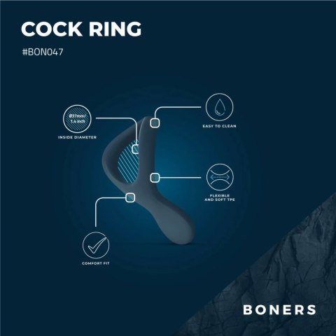 Boners pierścień erekcyjny silikonowy ze stymulatorem krocza niebieski – cock ring