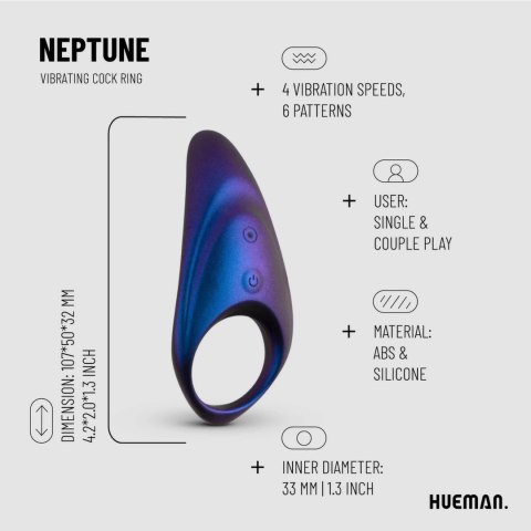 Hueman Neptune wibrujący pierścień erekcyjny silikonowy fioletowy z pilotem USB