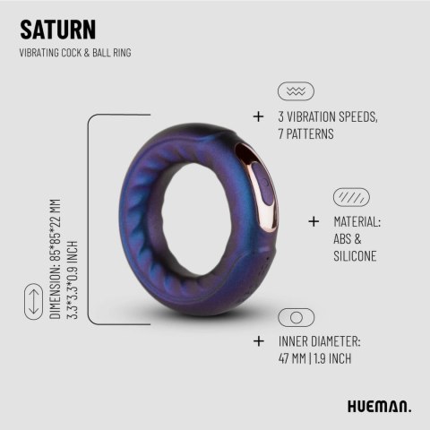 Hueman Saturn wibrujący pierścień erekcyjny silikonowy USB fioletowy – 10 funkcji