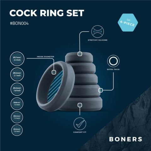 Boners Premium 6 pierścieni wibracyjnych na penisa silikonowe – zestaw