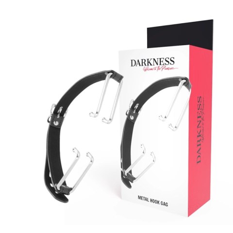 Darkness Gag z czarnym hakiem - regulowany pasek, skora, uniwersalny Darkness Gag z czarnym hakiem - regulowany pasek, skora, uniwersalny