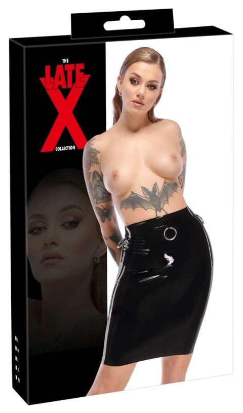 LateX Spodnica Lateksowa Czarna Do Kolan z Metalowymi Pierścieniami S LateX Spodnica Lateksowa Czarna Do Kolan z Metalowymi Pierścieniami S