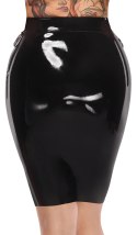 LateX Spodnica Lateksowa Czarna do Kolan M z Metalowymi Pierścieniami