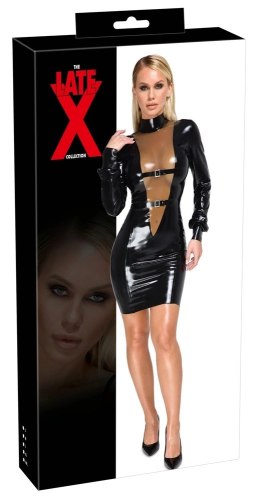 LateX Sukienka Lateksowa Czarna XL z Wstawką Siateczkową Do Kolan