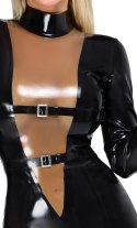 LateX Sukienka Lateksowa Czarna XL z Wstawką Siateczkową Do Kolan