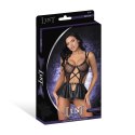 Magic Silk Anastasia SM - Komplet biustonosz z otwartym kroczem i falbaną