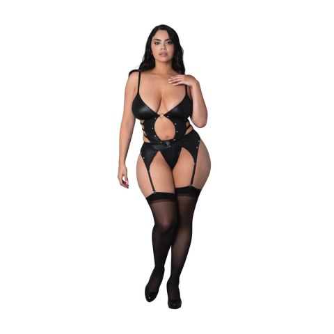 Magic Silk Kira 2XL - otwarta baskinka z podwiązkami i stringami, czarna Magic Silk Kira 2XL - otwarta baskinka z podwiązkami i stringami, czarna