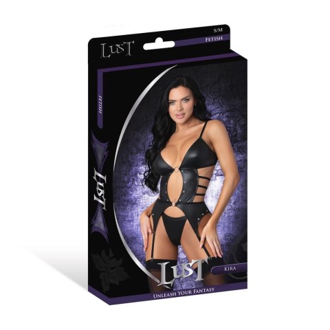 Magic Silk Kira LXL - otwarta baskinka z podwiązkami i stringami, czarna Magic Silk Kira LXL - otwarta baskinka z podwiązkami i stringami, czarna