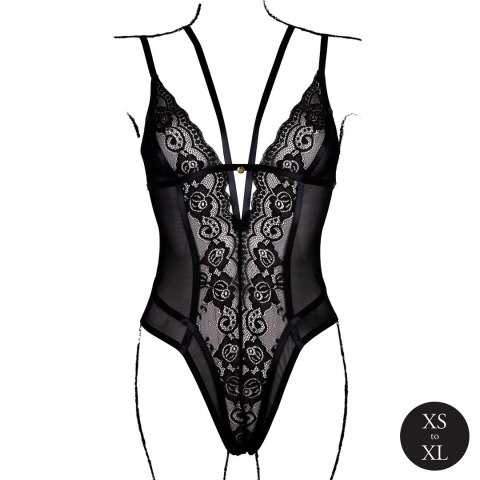 Obsessive Black Lace Bodysuit z Regulacją, Model z Fiszbiny, One Size Obsessive Black Lace Bodysuit z Regulacją, Model z Fiszbiny, One Size