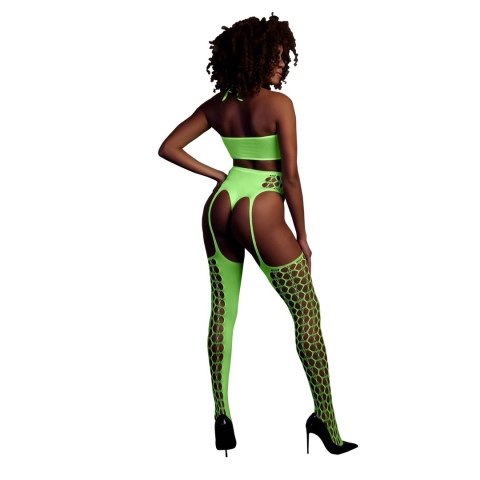 Ouch! Neon Set dwuczęściowy top z pończochami XS/L roż UV