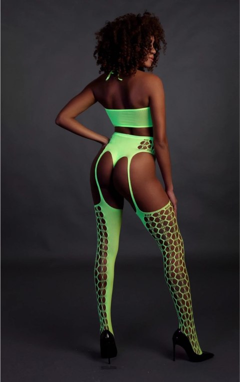 Ouch! Neon Set dwuczęściowy top z pończochami XS/L roż UV