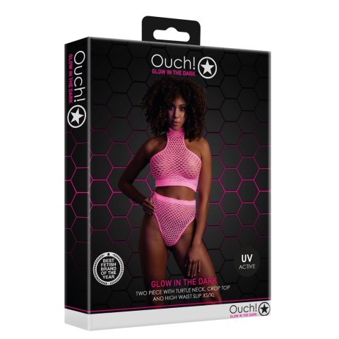 Ouch! by Shots Neon Set Top z Stojką i Majtki Wysoki Stan XS/L Roż