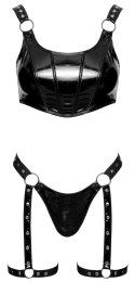 Black Level Komplet Winylowy Top, Stringi i Pas do Pończoch XL