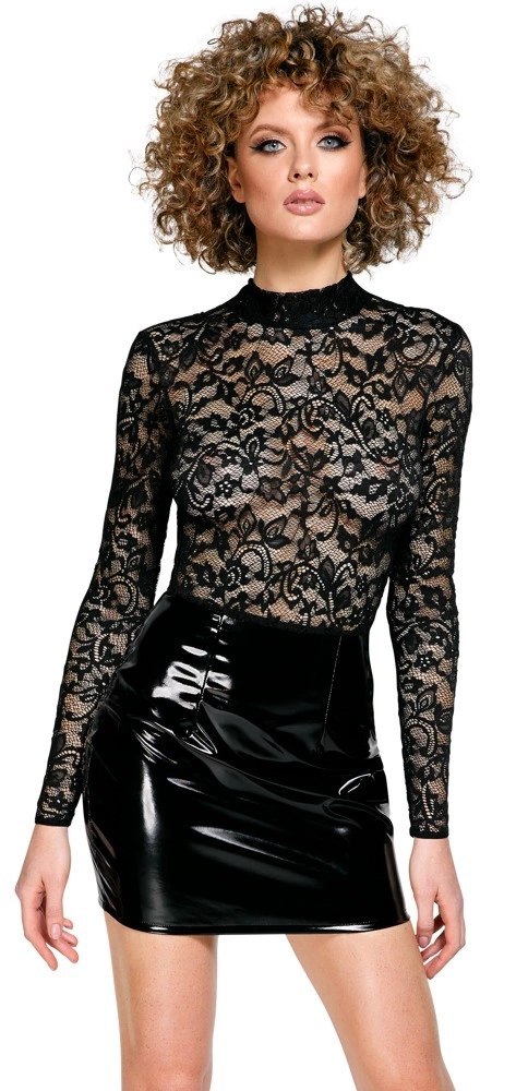 Black Level Mini sukienka winylowa z koronką czarna M Black Level Mini sukienka winylowa z koronką czarna M