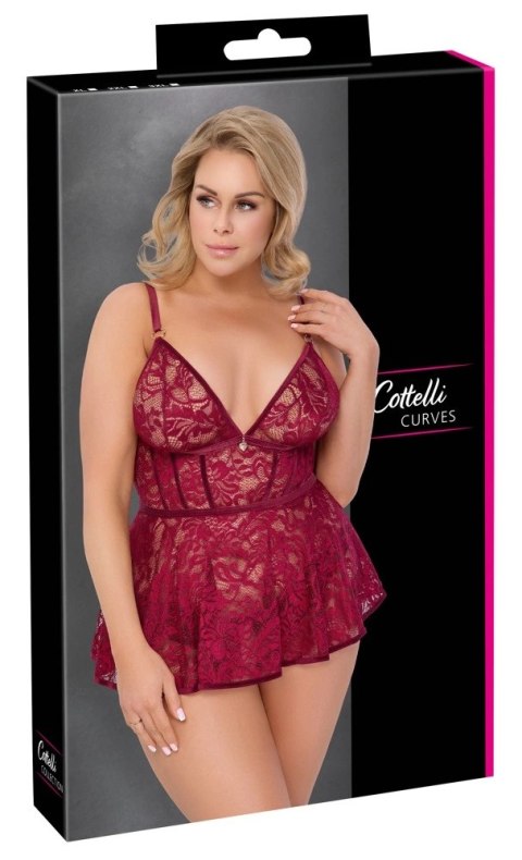 Cottelli Curves Babydoll koronkowa + majtki bezkrokowe czerwone XL Cottelli Curves Babydoll koronkowa + majtki bezkrokowe czerwone XL