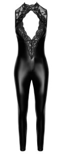 Noir Orgia XL - Czarny kombinezon z koronkową gorą i efektem wet look