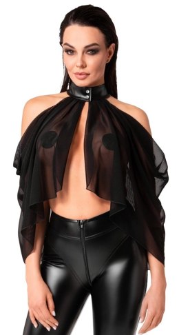 Noir Orgia Top z Tiulu Czarny Zwiewny Asymetryczny XL