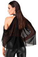 Noir Orgia Top z Tiulu Czarny Zwiewny Asymetryczny XL