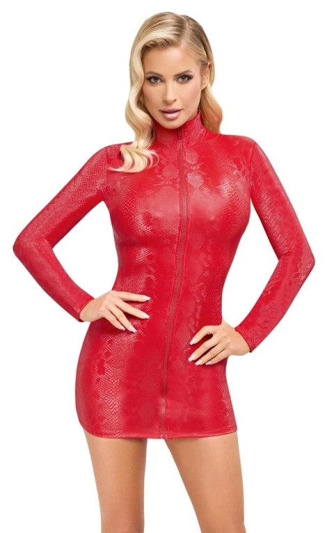 Cottelli PARTY mini sukienka damska czerwona skora węża L długi rękaw Cottelli PARTY mini sukienka damska czerwona skora węża L długi rękaw