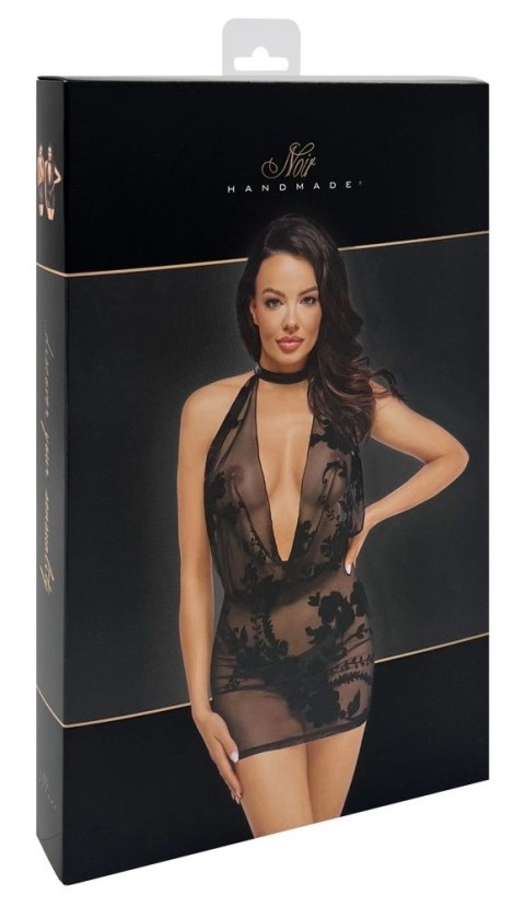 Noir Libido XL - czarna przezroczysta mini sukienka z tiulu i łańcuszkiem Noir Libido XL - czarna przezroczysta mini sukienka z tiulu i łańcuszkiem