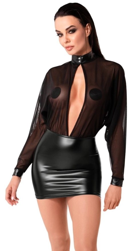 Noir Orgia XL - Czarna mini sukienka z tiulową gorą i wetlook Noir Orgia XL - Czarna mini sukienka z tiulową gorą i wetlook
