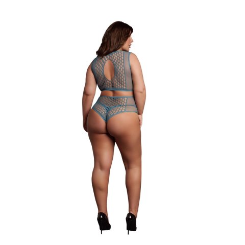 Le Desir komplet damski top i figi kabaretka czarny Queen Size XL-4XL