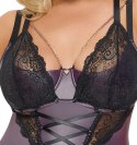 Cottelli CURVES komplet koszulka matowa z szelkami i stringi XL fiolet