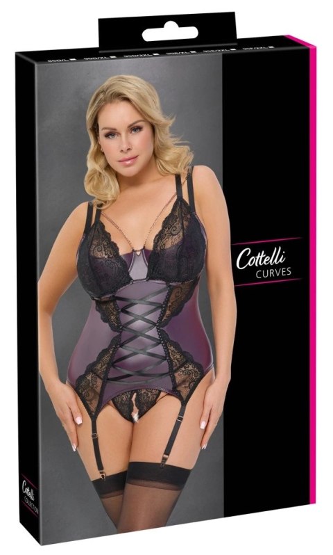 Cottelli Curves koszulka matowa z koronką i stringi XL fioletowa Cottelli Curves koszulka matowa z koronką i stringi XL fioletowa