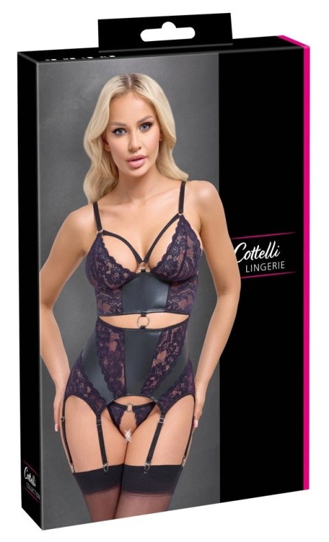 Cottelli Lingerie Top matowy z koronką i stringi bez zapięcia, czarny S Cottelli Lingerie Top matowy z koronką i stringi bez zapięcia, czarny S