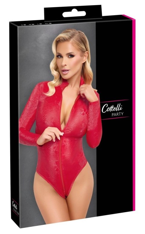Cottelli PARTY Body XL imitacja skory węża czerwona, długi rękaw Cottelli PARTY Body XL imitacja skory węża czerwona, długi rękaw