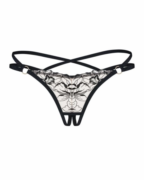Obsessive Vila Blanes String z otwartą konstrukcją, czarny, haftowany Obsessive Vila Blanes String z otwartą konstrukcją, czarny, haftowany