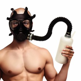 XR Brands Inhaler Gas Mask Black & White - silikonowa maska z butelką 1L