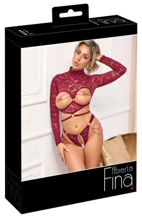 Abierta Fina Top koronkowy bez miseczek + stringi otwarte czerwone XL Abierta Fina Top koronkowy bez miseczek + stringi otwarte czerwone XL
