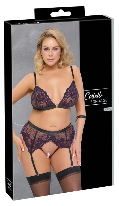 Cottelli Collection Bondage Komplet Koronkowy 2XL Fioletowy z Mankietami Cottelli Collection Bondage Komplet Koronkowy 2XL Fioletowy z Mankietami