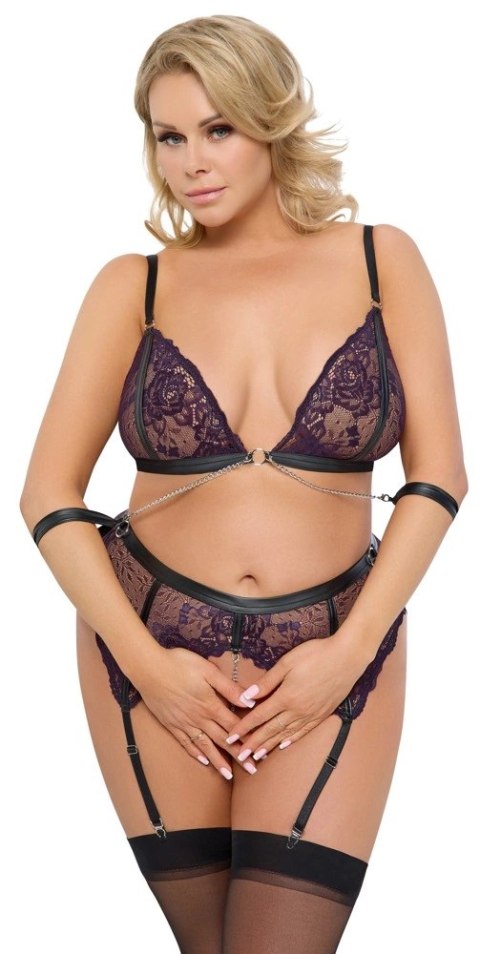 Cottelli Collection Bondage Komplet Koronkowy 2XL Fioletowy z Mankietami Cottelli Collection Bondage Komplet Koronkowy 2XL Fioletowy z Mankietami