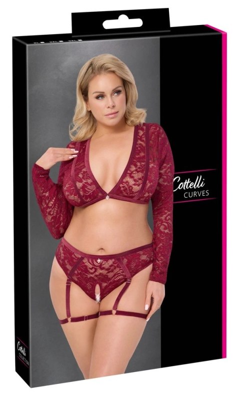 Cottelli Curves Komplet Koronkowy Top i Majtki Czerwony XL