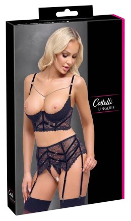 Cottelli Lingerie komplet koronkowy 3-częściowy czarny 85B/L