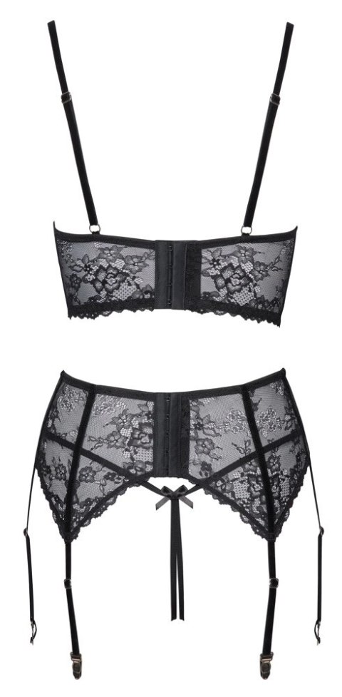 Cottelli Lingerie komplet koronkowy 3-częściowy czarny 90B/XL Cottelli Lingerie komplet koronkowy 3-częściowy czarny 90B/XL