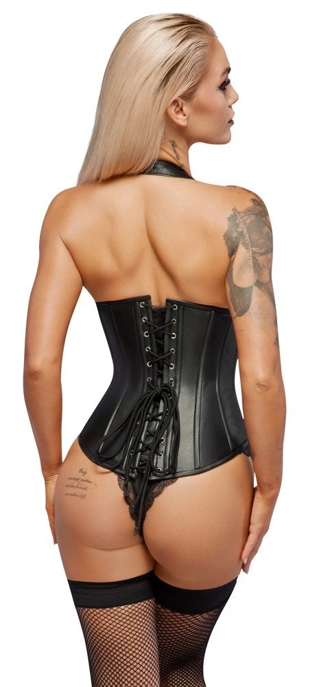 ZADO Gorset Skorzany Halterneck Czarny XL - Model Sznurowany, Srebrne Detale ZADO Gorset Skorzany Halterneck Czarny XL - Model Sznurowany, Srebrne Detale