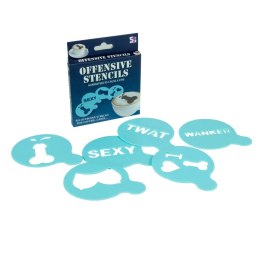 Offensive Stencils zestaw 6 szablonow do kawy i deserow, wzory humorystyczne